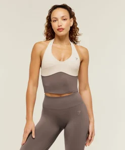 Colour Block Halter Neck Tank With Shelf