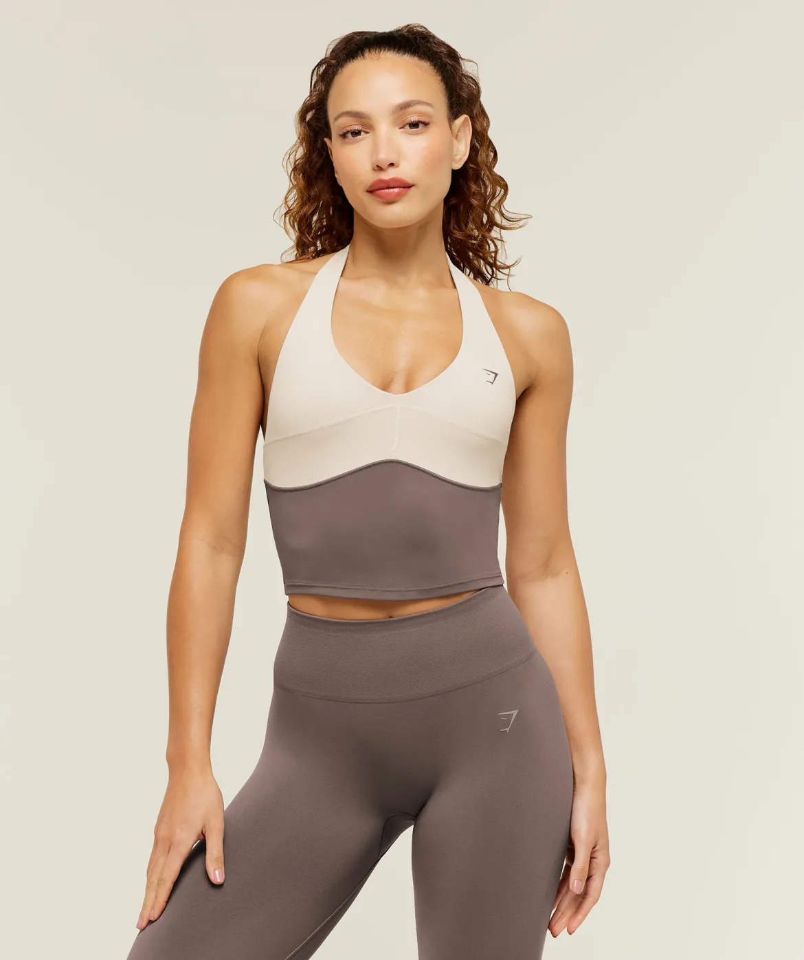 Colour Block Halter Neck Tank With Shelf