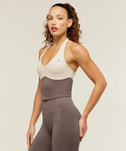 Colour Block Halter Neck Tank With Shelf