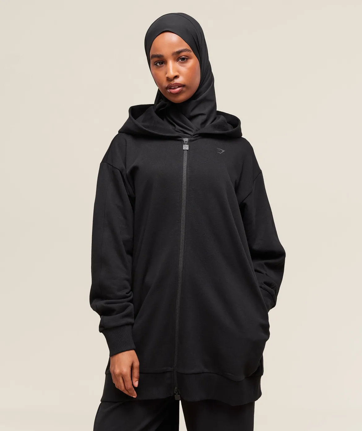 Covered Longline Zip Up Hoodie
