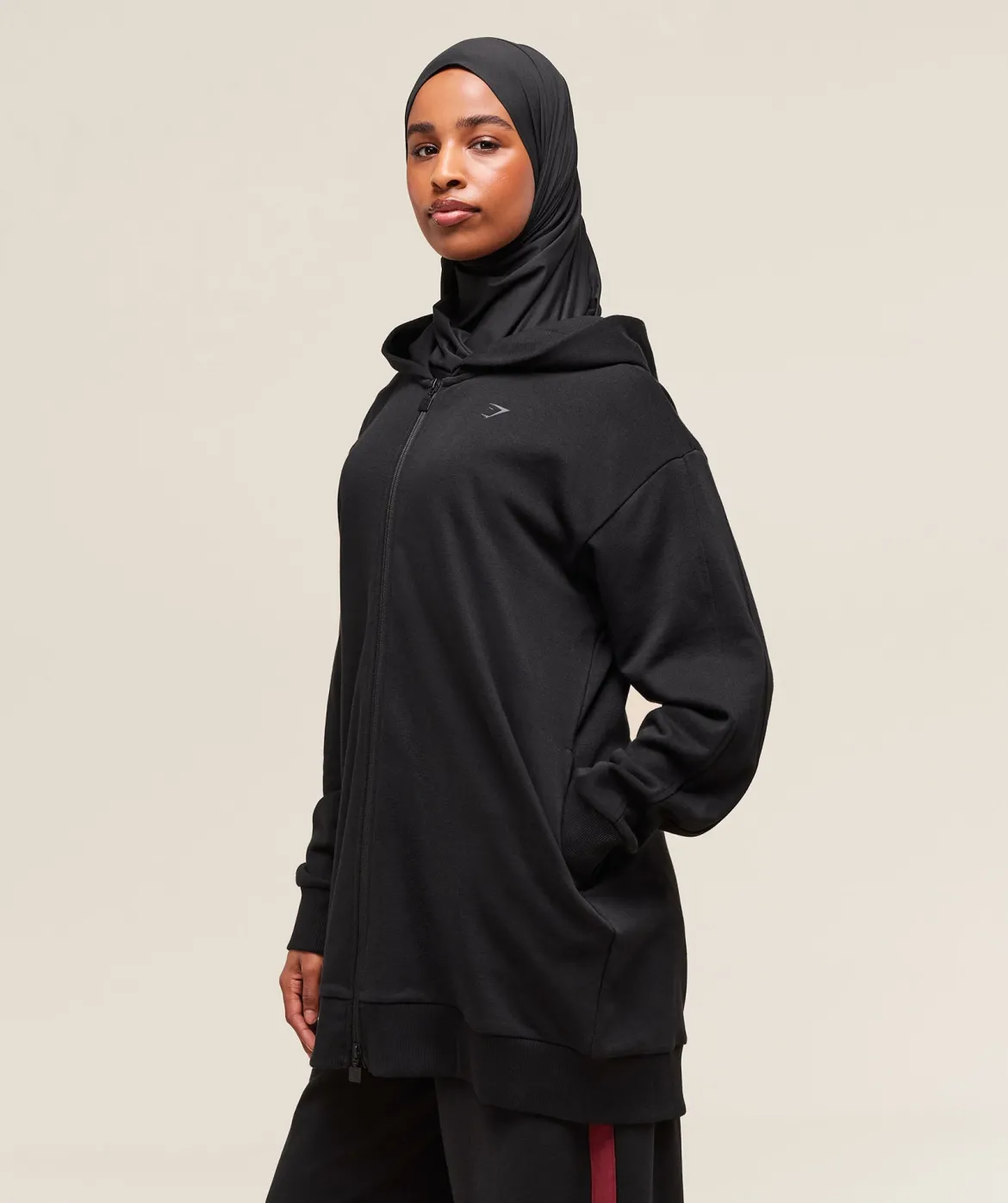 Covered Longline Zip Up Hoodie