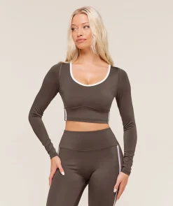 Piping Long Sleeve Crop Top